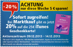 Marktkauf 20 prozent itunes karte
