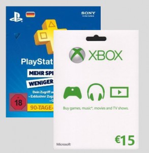 ps plus und xbox live geschenkkarten